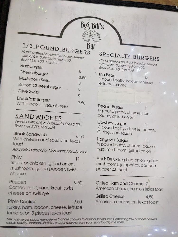 Big Bill's Bar Menu image 1
